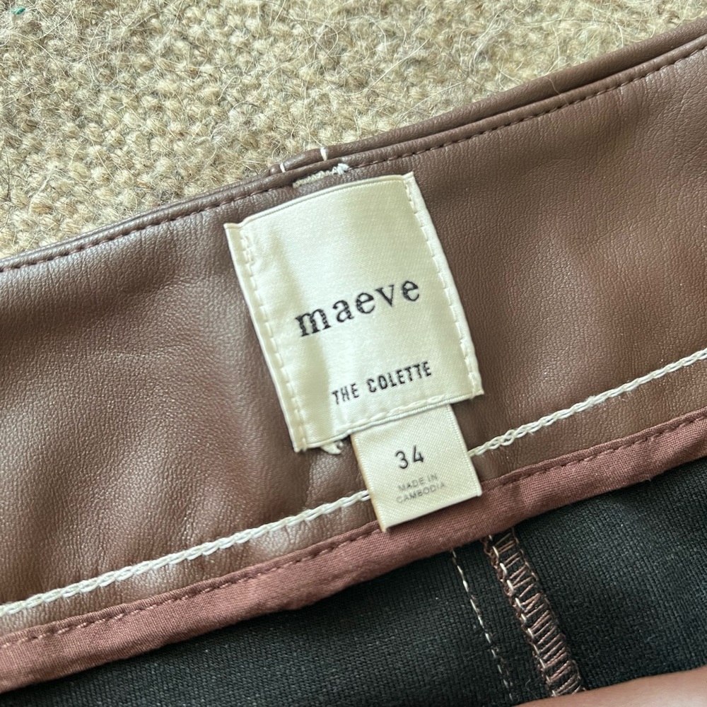 Maeve Colette Chocolate Brown Crop Vegan Leather Pant - Picture 8 of 10